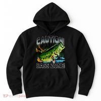 Caution Bass Zone Funny Fishing Hoodie thumb 0