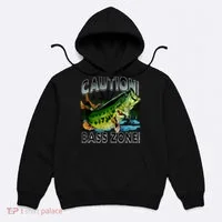 Caution Bass Zone Funny Fishing Hoodie thumb 0