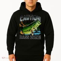 Caution Bass Zone Funny Fishing Hoodie thumb 2