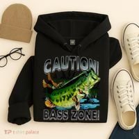 Caution Bass Zone Funny Fishing Hoodie thumb 4
