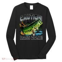 Caution Bass Zone Funny Fishing Long Sleeve Shirt thumb 0