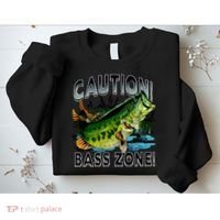 Caution Bass Zone Funny Fishing Sweatshirt thumb 2
