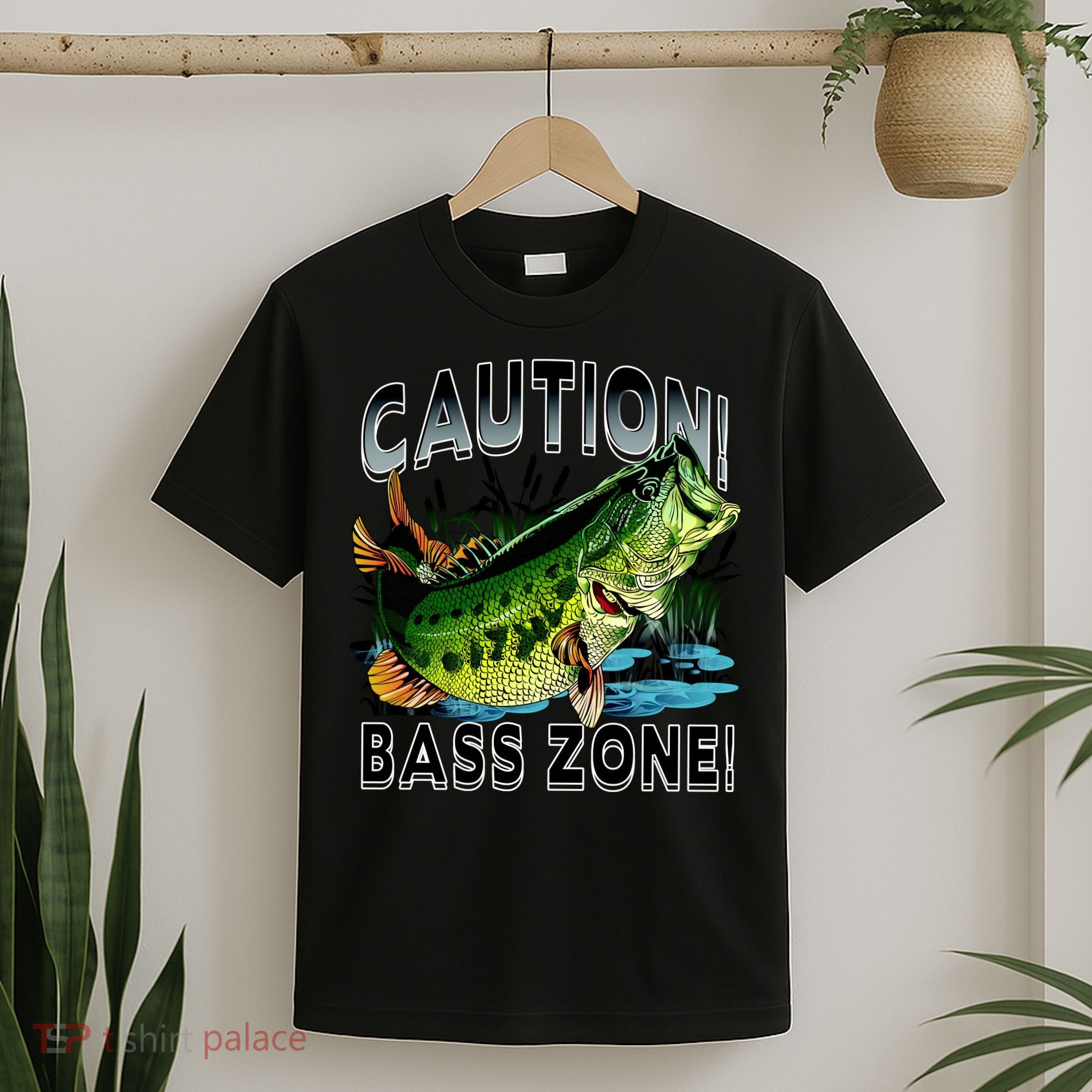 Caution Bass Zone Funny Fishing T-Shirt