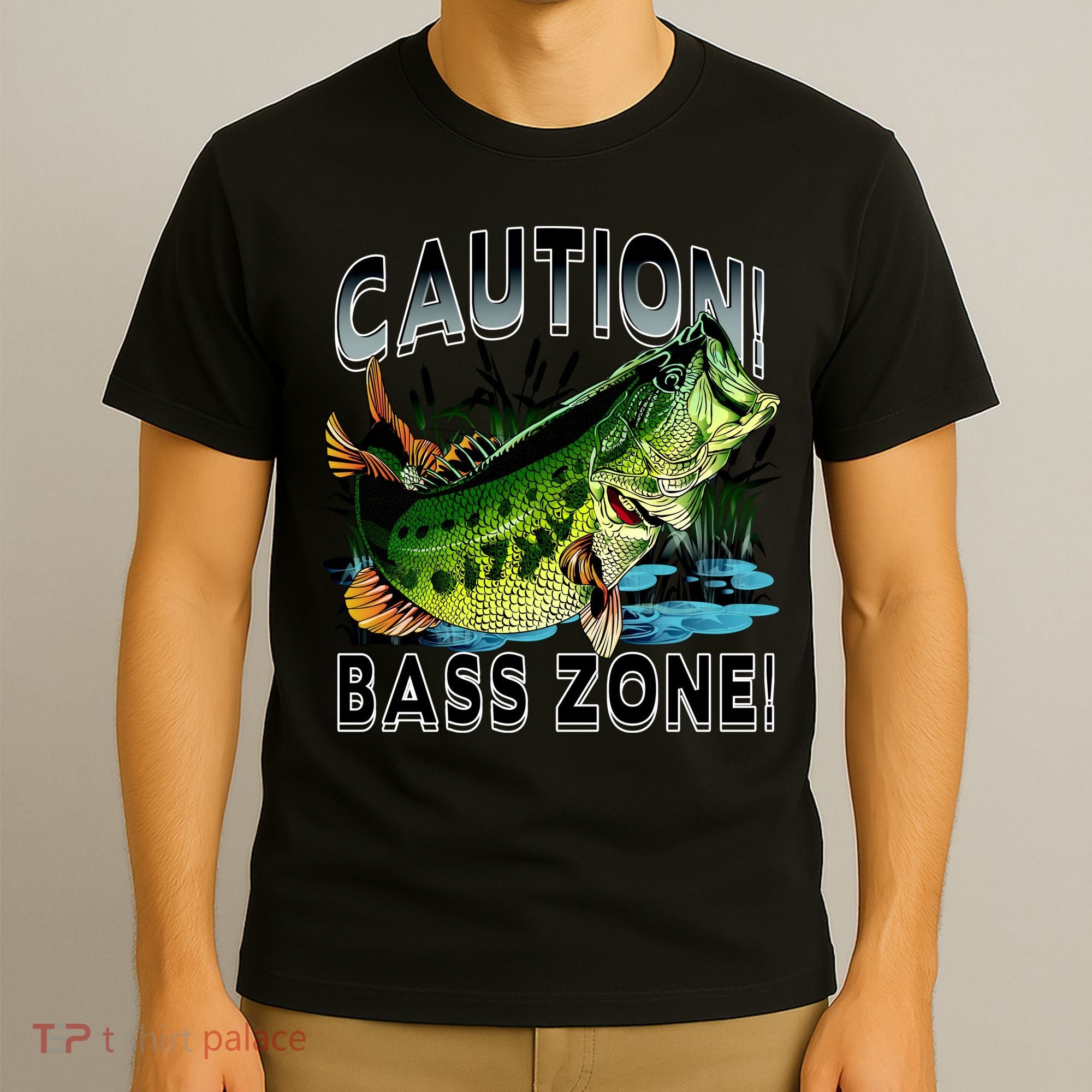 Caution Bass Zone Funny Fishing T-Shirt