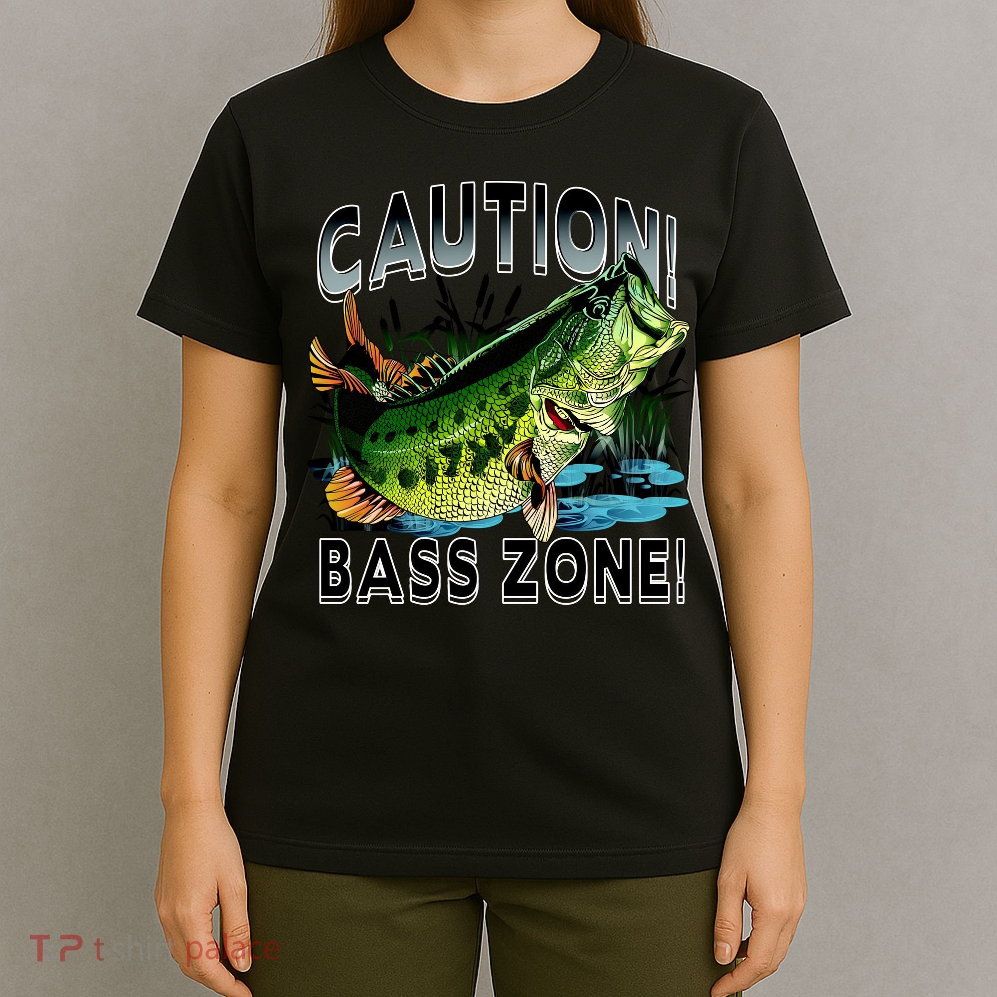 Caution Bass Zone Funny Fishing T-Shirt
