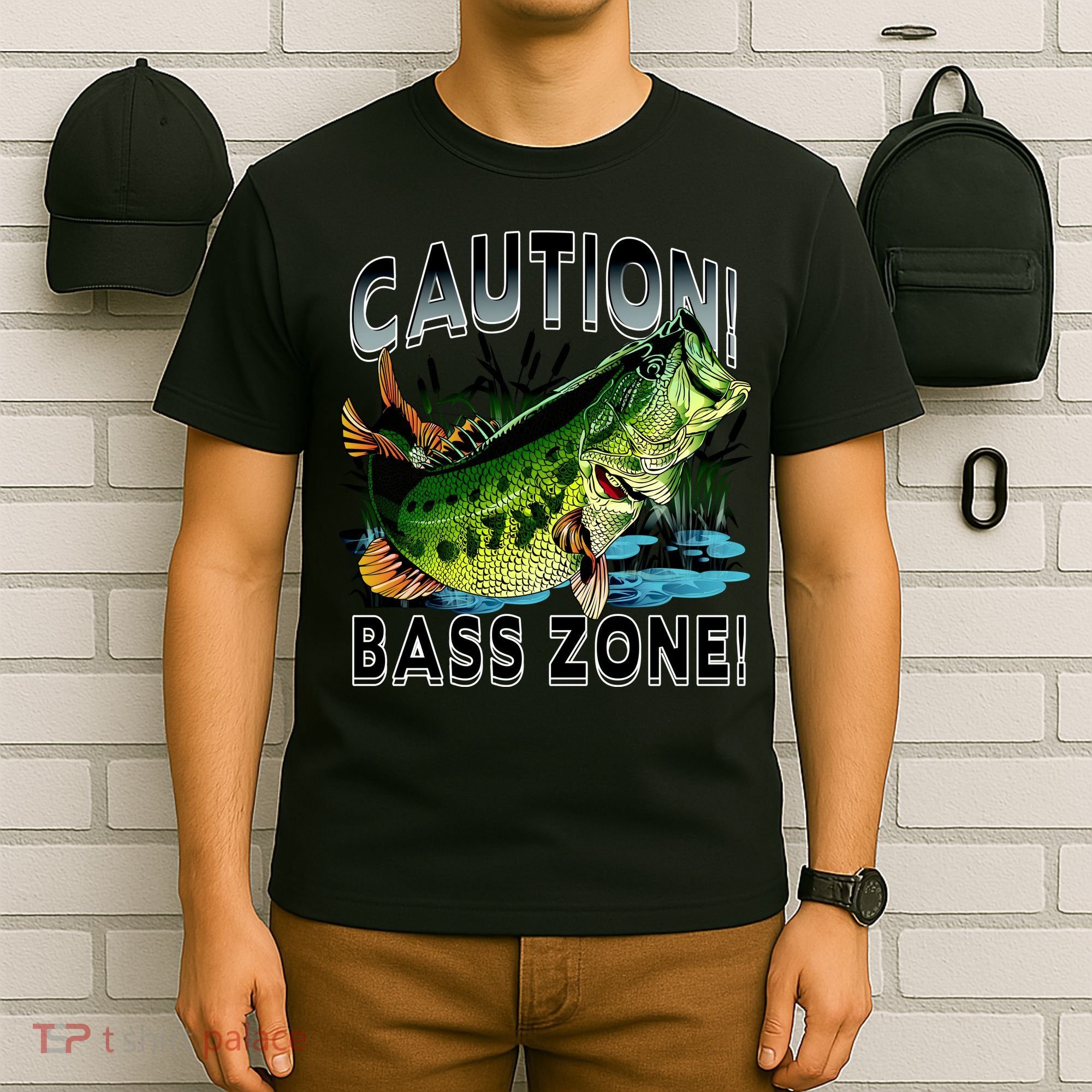 Caution Bass Zone Funny Fishing T-Shirt