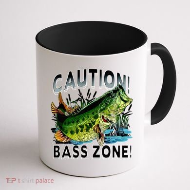 Caution Bass Zone Funny Fishing Coffee Mug back