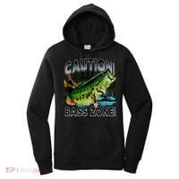 Caution Bass Zone Funny Fishing Women's Hoodie thumb 0