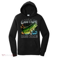 Caution Bass Zone Funny Fishing Women's Hoodie thumb 0