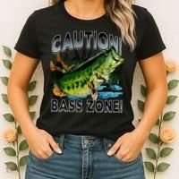 Caution Bass Zone Funny Fishing Women's T-Shirt thumb 2