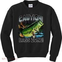 Caution Bass Zone Funny Fishing Kids Sweatshirt thumb 0