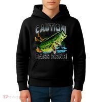 Caution Bass Zone Funny Fishing Kids Hoodie thumb 4