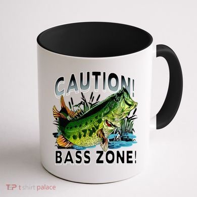 Caution Bass Zone Fishing Coffee Mug back