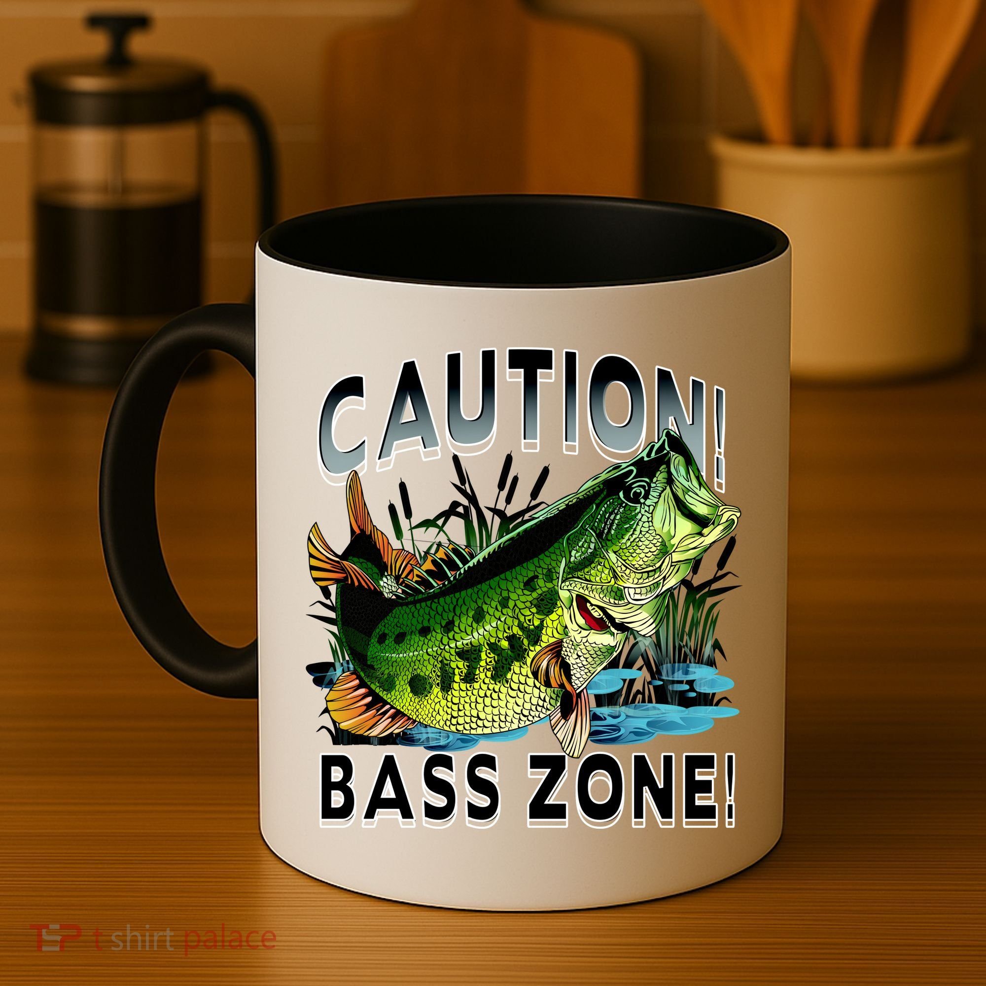 Caution Bass Zone Fishing Coffee Mug