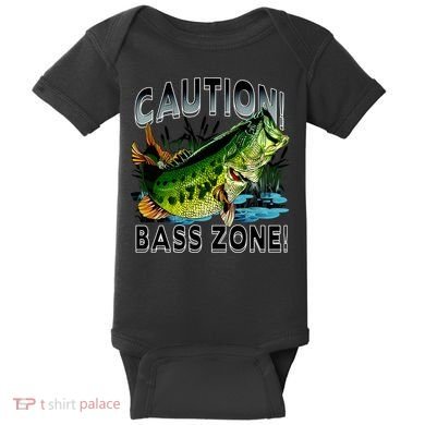 Caution Bass Zone Fishing Baby Bodysuit