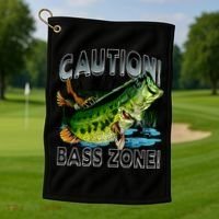 Caution Bass Zone Fishing Golf Towel thumb 1