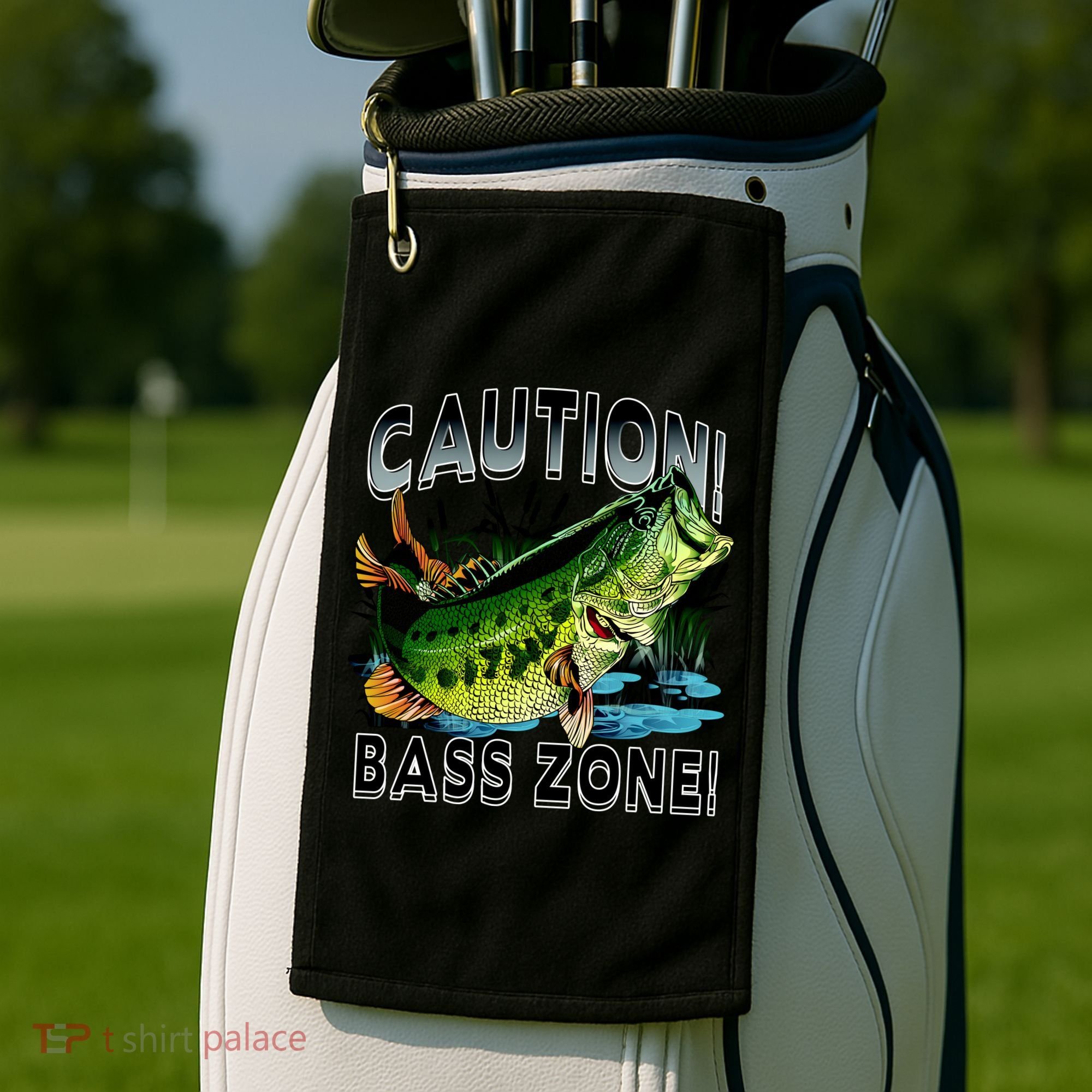 Caution Bass Zone Fishing Golf Towel