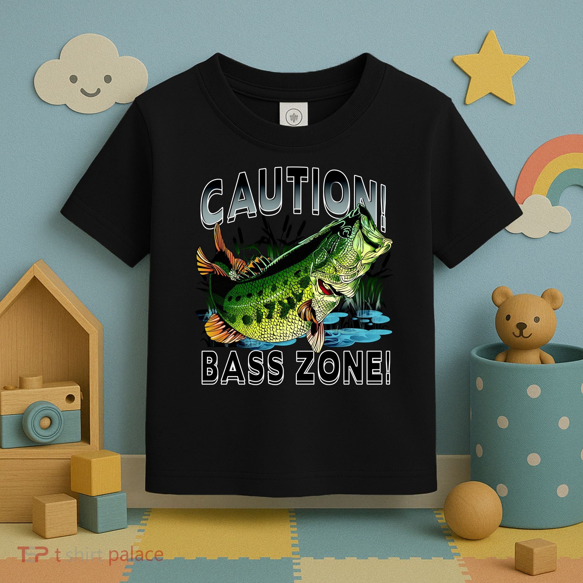 Caution Bass Zone Fishing Toddler T-Shirt