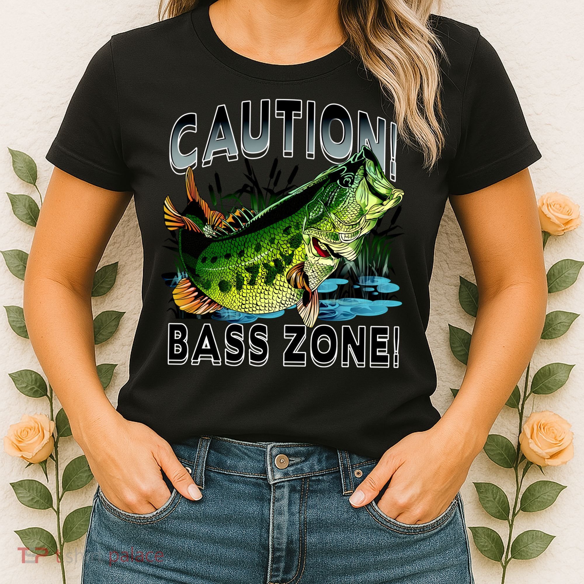 Caution Bass Zone Fishing Women's T-Shirt