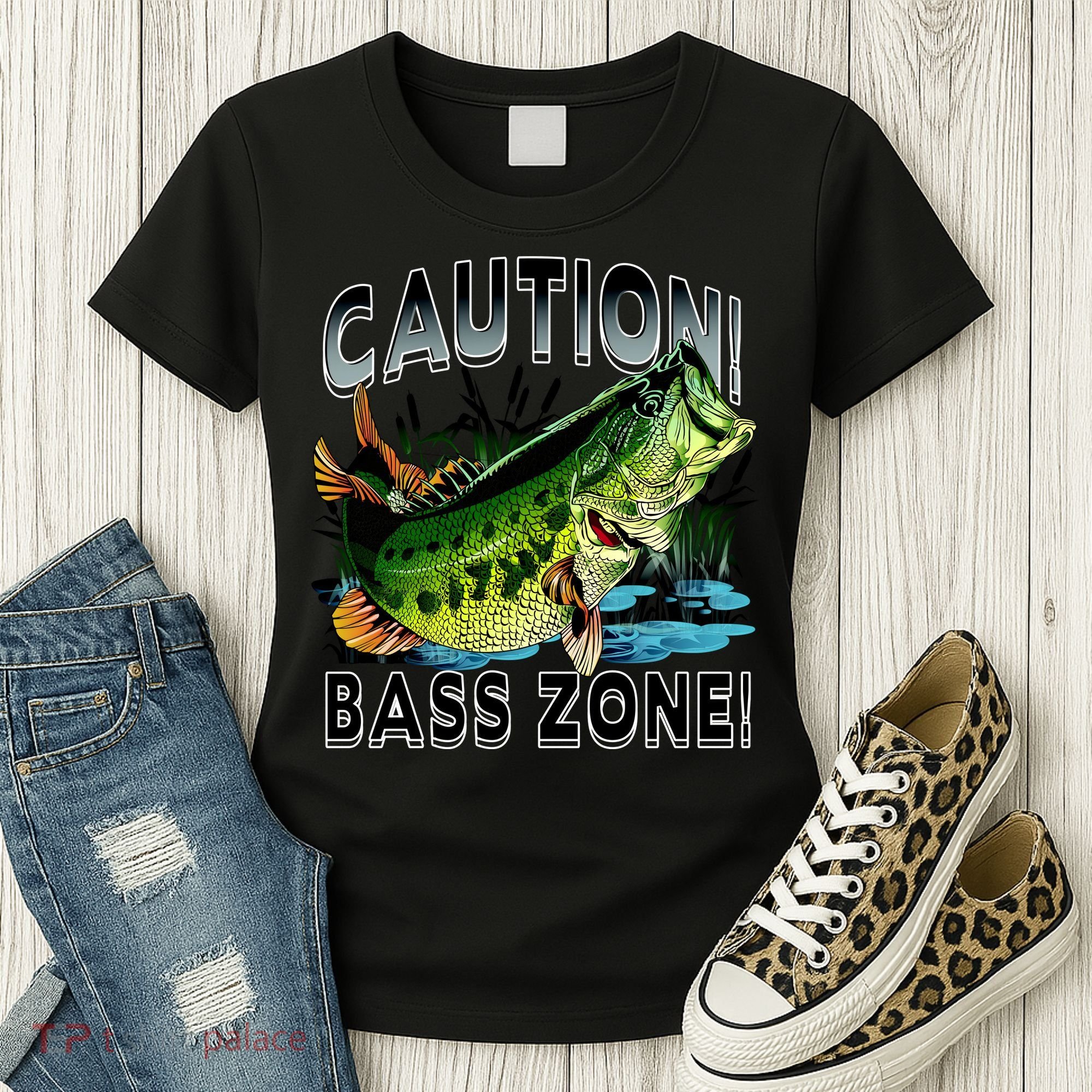 Caution Bass Zone Fishing Women's T-Shirt