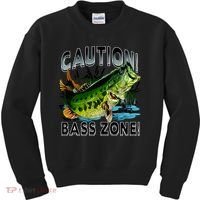 Caution Bass Zone Fishing Kids Sweatshirt thumb 0