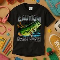 Caution Bass Zone Fishing Kids T-Shirt thumb 3