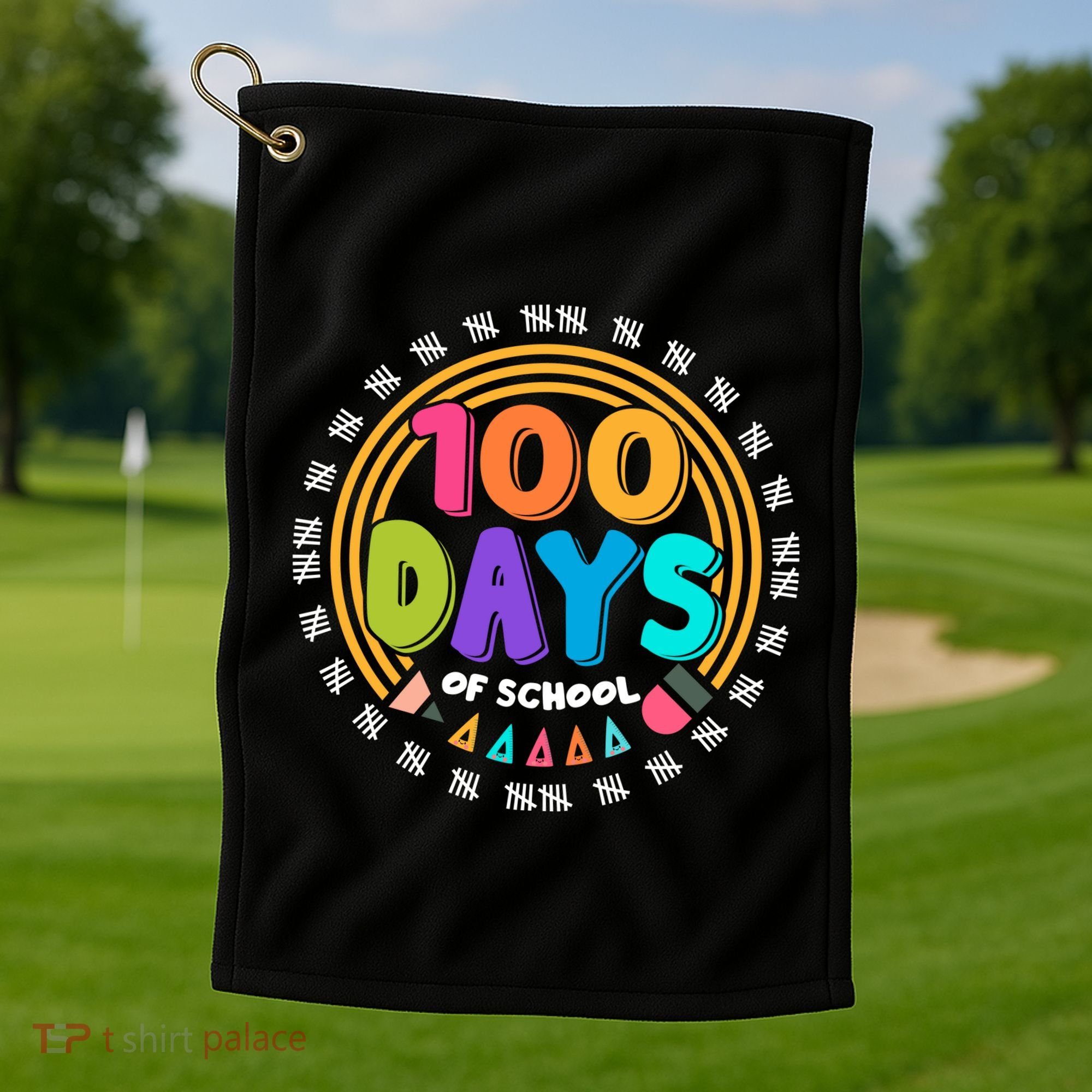 Cute Cool 100 Days Of School Pencil Emblem Golf Towel