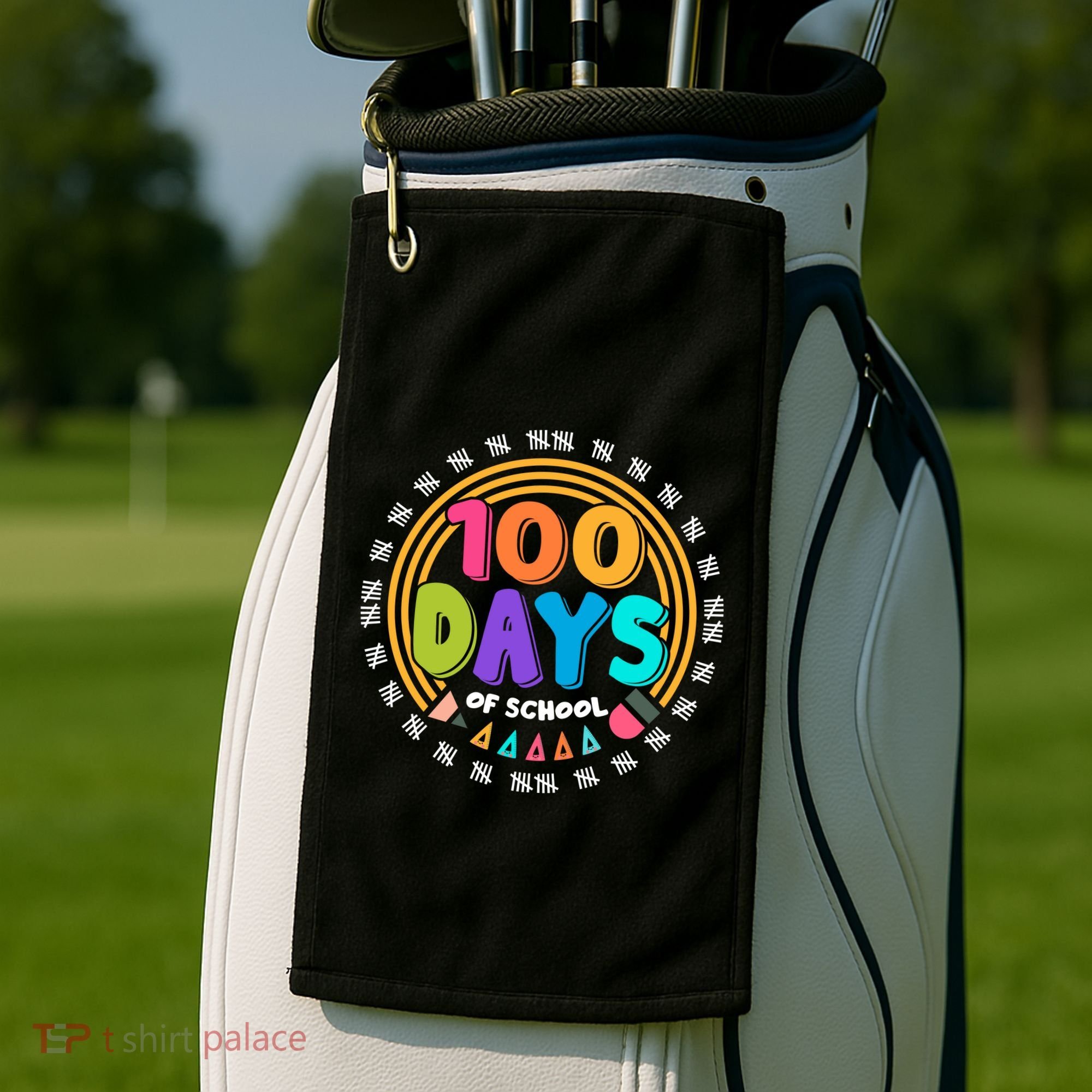 Cute Cool 100 Days Of School Pencil Emblem Golf Towel