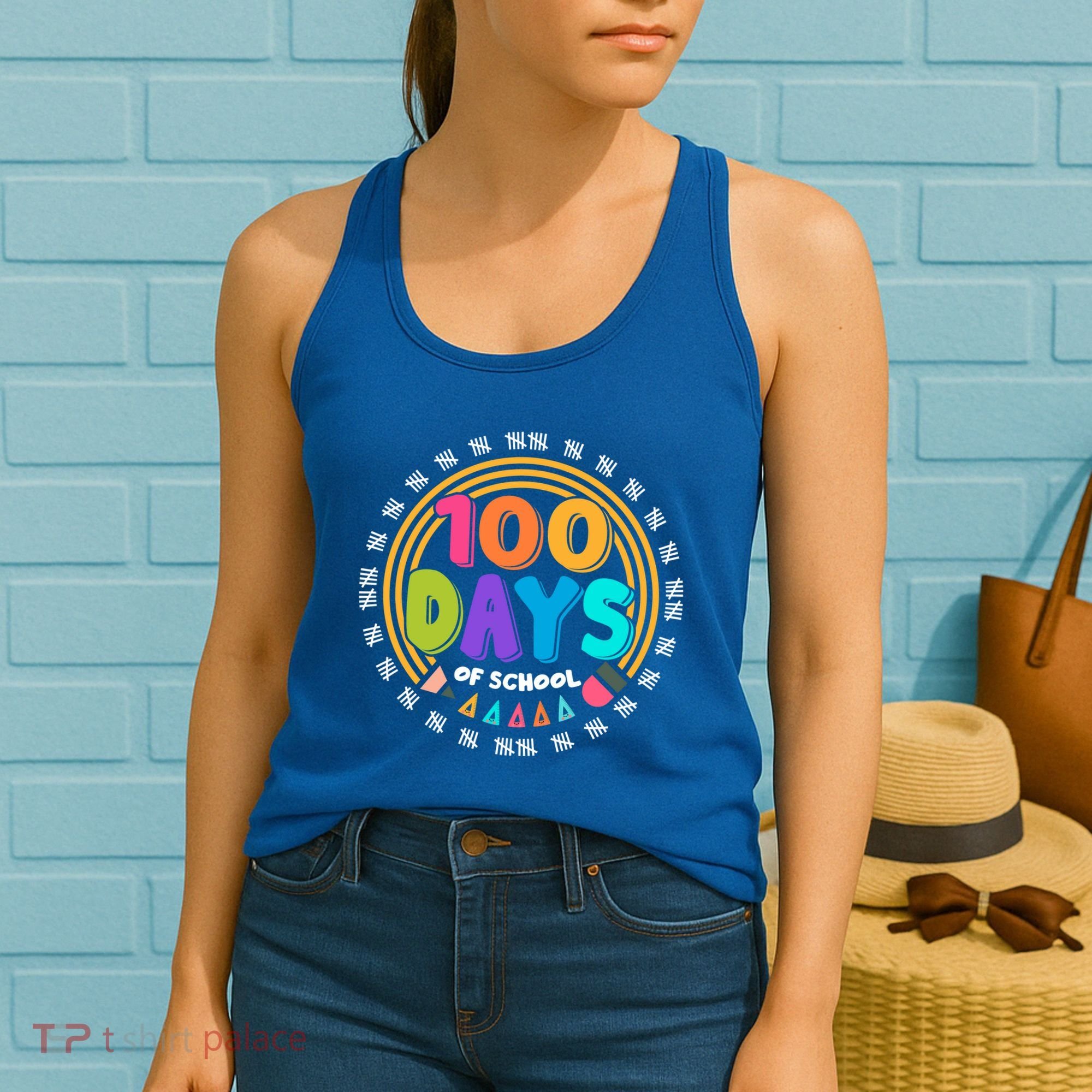 Cute Cool 100 Days Of School Pencil Emblem Women's Tank Top