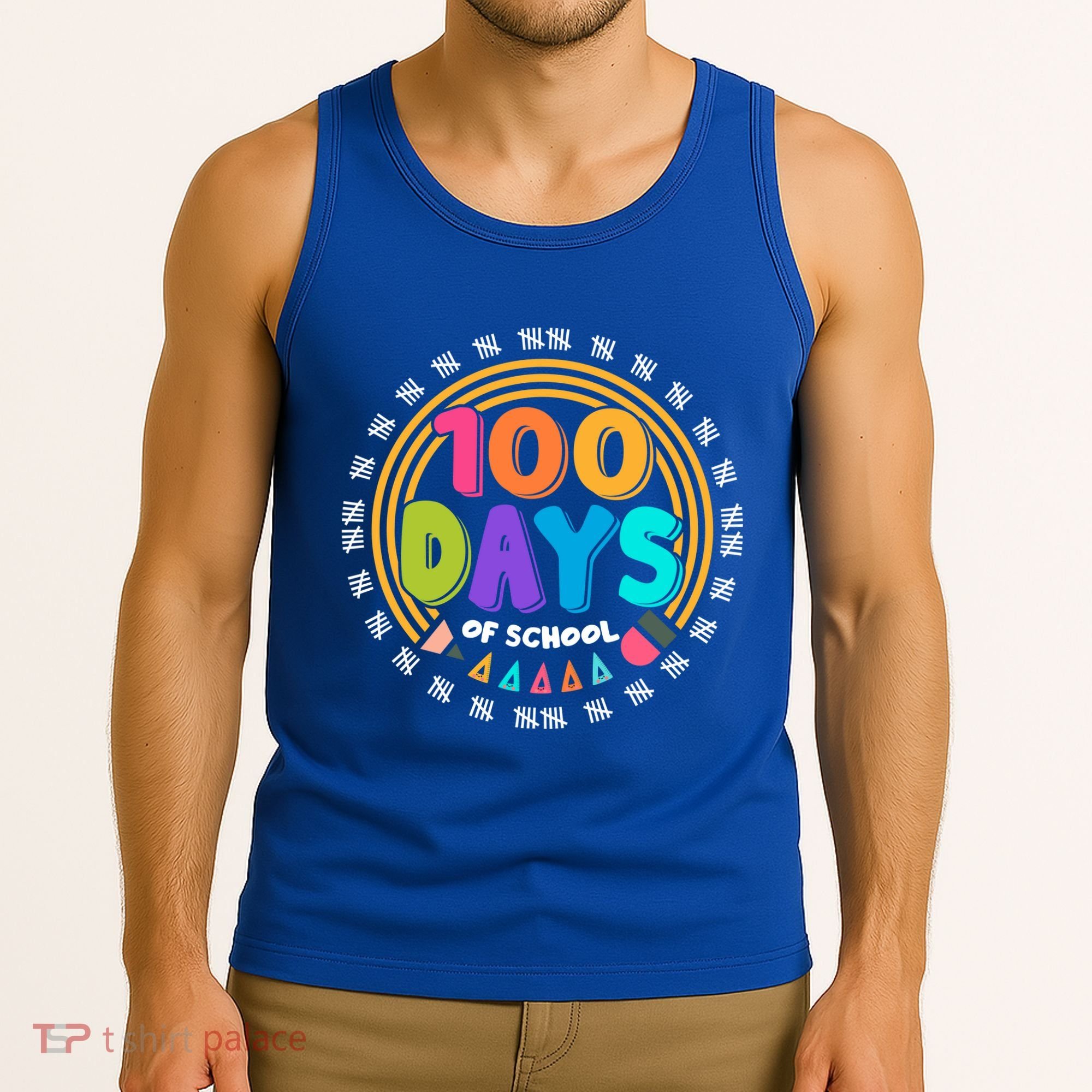 Cute Cool 100 Days Of School Pencil Emblem Tank Top