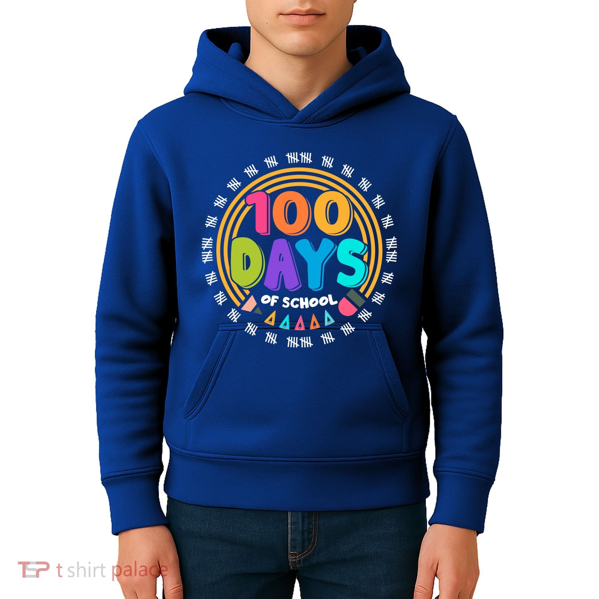 Cute Cool 100 Days Of School Pencil Emblem Kids Hoodie