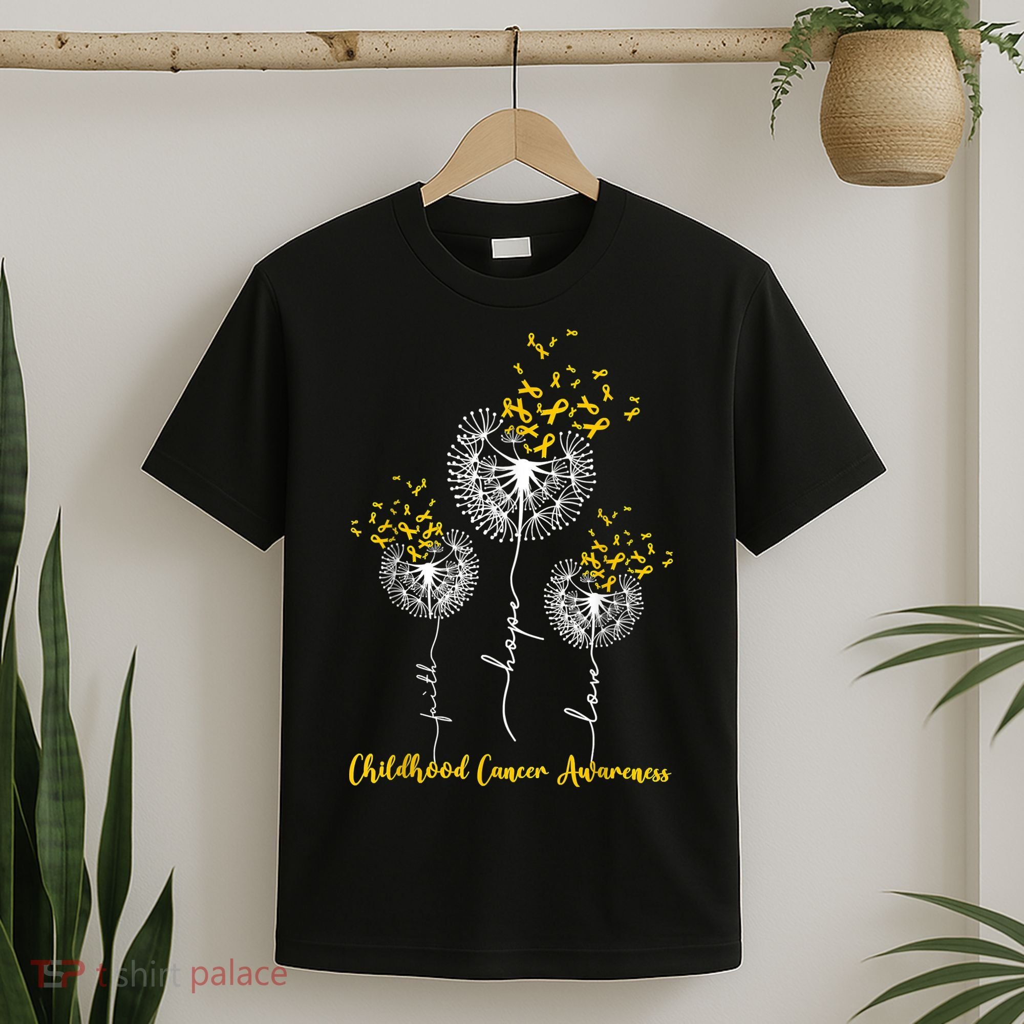 Childhood Cancer Awareness Faith Hope Love Dandelion T-Shirt