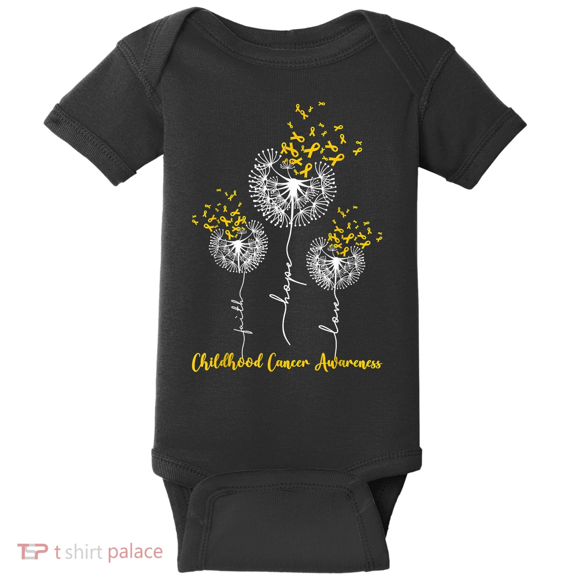 Childhood Cancer Awareness Faith Hope Love Dandelion Baby Bodysuit