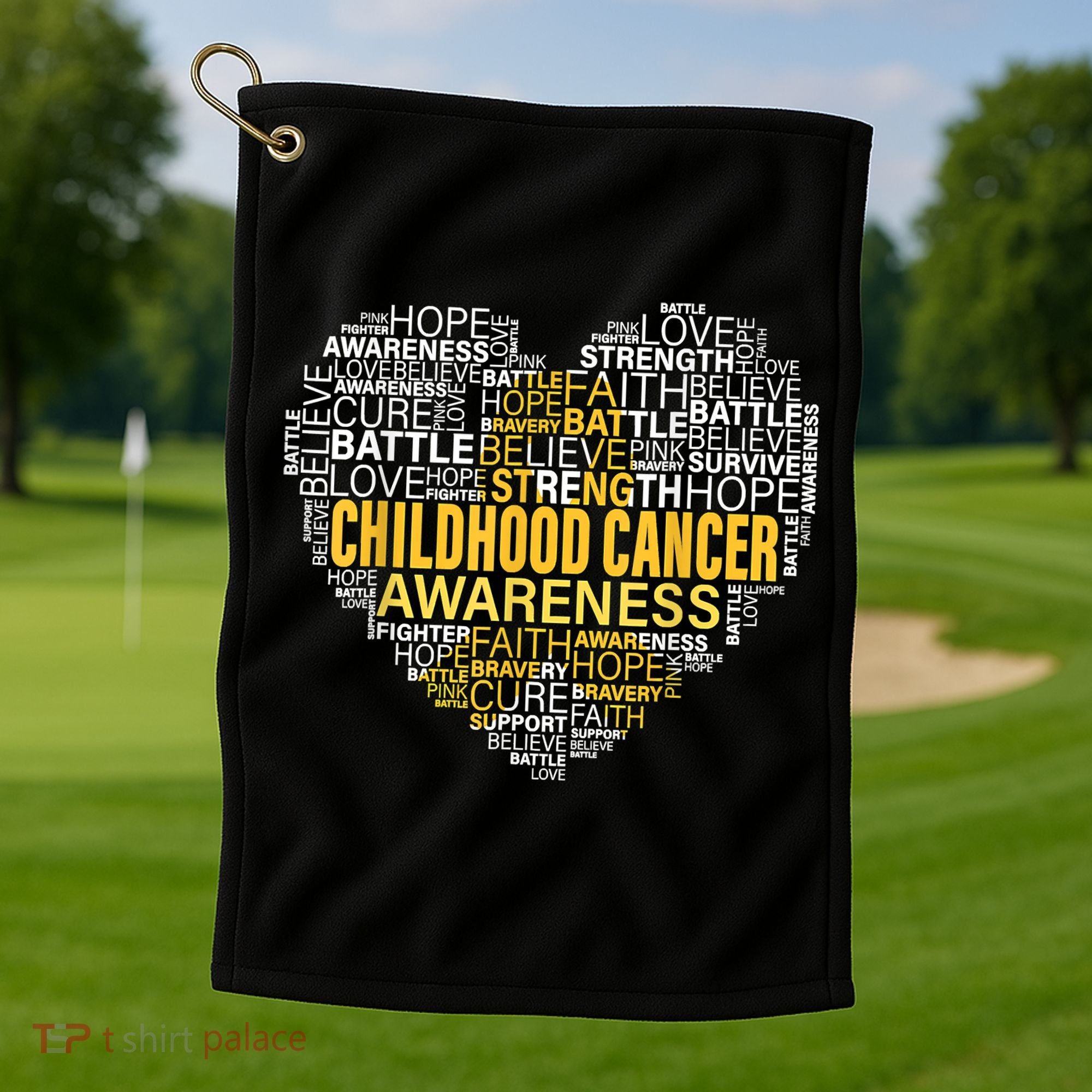 Childhood Cancer Awareness Hope Support Strong Warrior Golf Towel