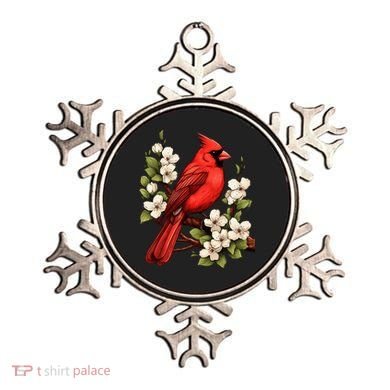 Cute Cottagecore Aesthetic Northern Cardinal Bird Flowers Ornament