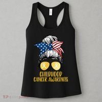Childhood Cancer Awareness Gold Ribbon Messy Bun Women's Tank Top thumb 3