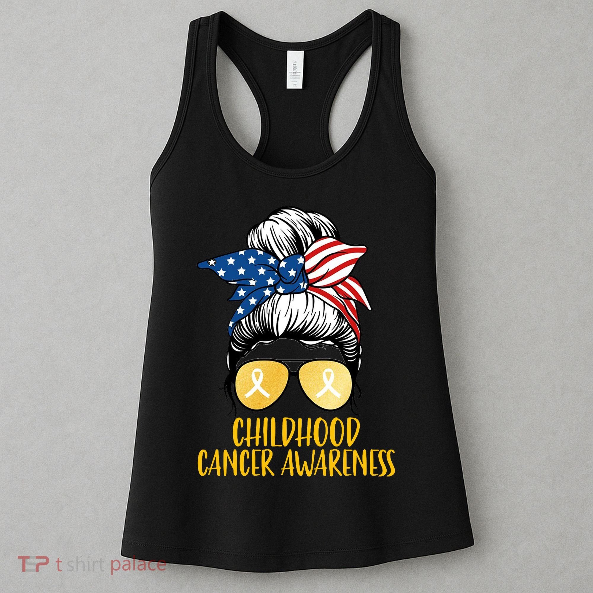 Childhood Cancer Awareness Gold Ribbon Messy Bun Women's Tank Top