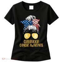 Childhood Cancer Awareness Gold Ribbon Messy Bun Women's T-Shirt thumb 0