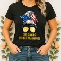 Childhood Cancer Awareness Gold Ribbon Messy Bun Women's T-Shirt thumb 2