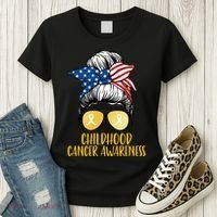 Childhood Cancer Awareness Gold Ribbon Messy Bun Women's T-Shirt thumb 3