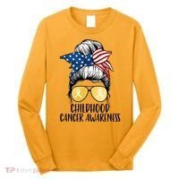 Childhood Cancer Awareness Gold Ribbon Messy Bun Long Sleeve Shirt thumb 0