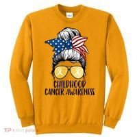 Childhood Cancer Awareness Gold Ribbon Messy Bun Sweatshirt thumb 0