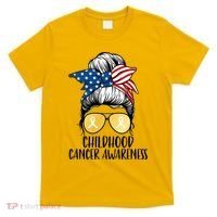 Childhood Cancer Awareness Gold Ribbon Messy Bun T-Shirt thumb 0