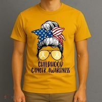 Childhood Cancer Awareness Gold Ribbon Messy Bun T-Shirt thumb 3