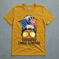 Childhood Cancer Awareness Gold Ribbon Messy Bun T-Shirt thumb 5
