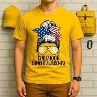 Childhood Cancer Awareness Gold Ribbon Messy Bun T-Shirt thumb 6