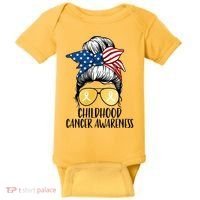 Childhood Cancer Awareness Gold Ribbon Messy Bun Baby Bodysuit thumb 0