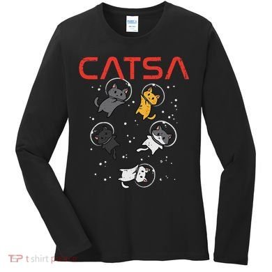 Catsa Cat Astronauts Funny Kitten Space Women Women's Long Sleeve Shirt