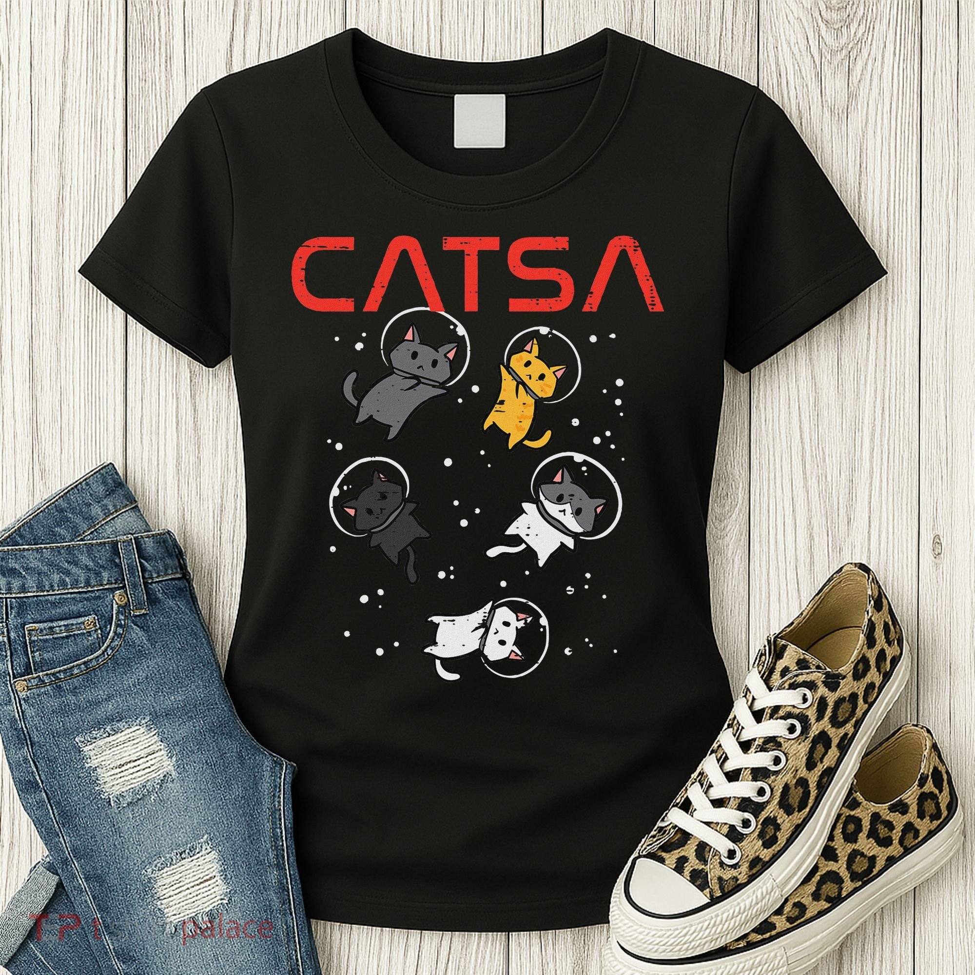Catsa Cat Astronauts Funny Kitten Space Women Women's T-Shirt