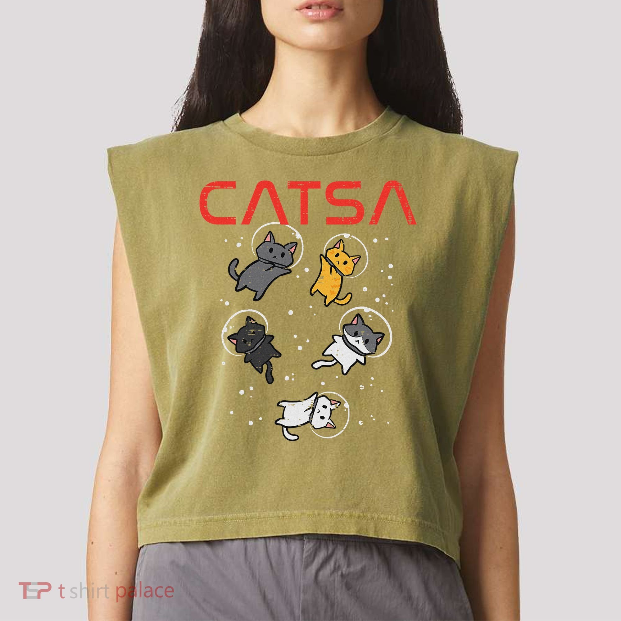 Catsa Cat Astronauts Funny Kitten Space Women Garment-Dyed Women's Muscle Tee
